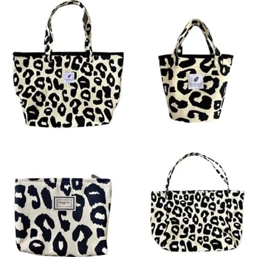 066F Canvas Leopard Print Clutch Purse Bags Large Capacity Shoulder Bag Tote Casual Clutch Bags Bucket Handbag for Women