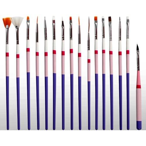 16Pcs Nail Art Brush Liner Dotting Fan Design Acrylic Builder Flat Crystal Painting Drawing Carving Pen UV Gel Manicure Tool Set