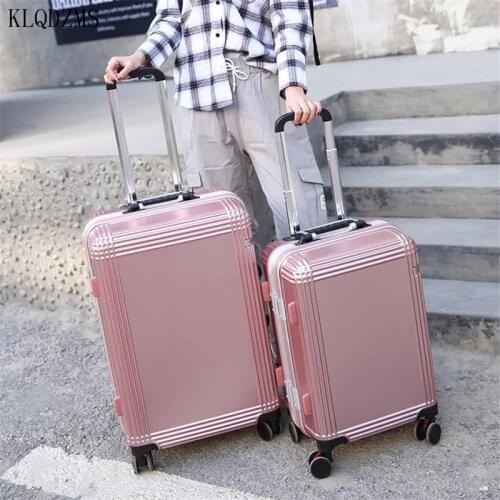 KLQDZMS New fashion retro 20/24inch aluminum frame rolling luggage women carry on trolley travel suitcase mens business luggage