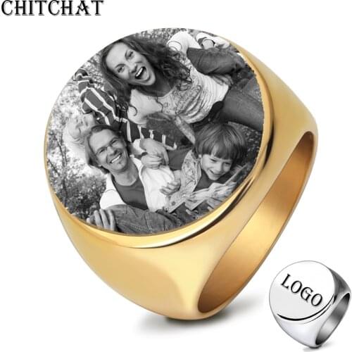 Customized Rings Engrave Name Photo Logo Ring Stainless Steel Round Mens Signet Rings For Family Wedding Personalized Gifts