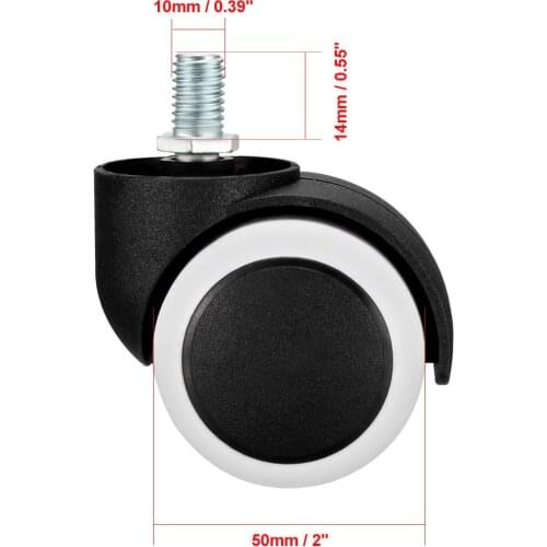 Uxcell 5 Pcs Office Chair Casters Wheels 2 Inch PU Twin Wheel M10x14mm Threaded Stem Swivel Caster White