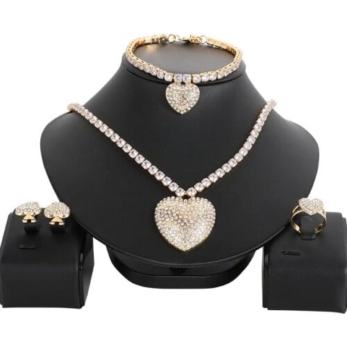 Jewelry sets Ethiopia Gold for women jewellery African wedding gifts bridal party Bracelet Heart cz Necklace earrings ring set