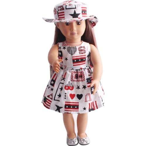 Doll clothes Print dress + hat toy accessories 18 inch Girl doll and 43 cm baby doll c217