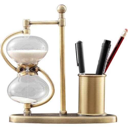 Retro Metal Sandglass Timer 15/30 min 1 Hour Hourglass European Vintage Pen Holder Birthday Gift for Friends Teachers
