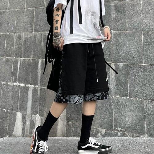 Mens fake two piece shorts sports street style summer cotton mens Bermuda Shorts 2021 casual shorts mens print loose casual