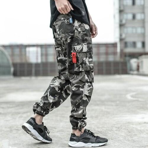 2021 New Designer Men Jeans Casual Pants Loose Fit Big Pocket Banded Ankle Jogger Pants Brand Fashion Cargo Pants Jeans Men