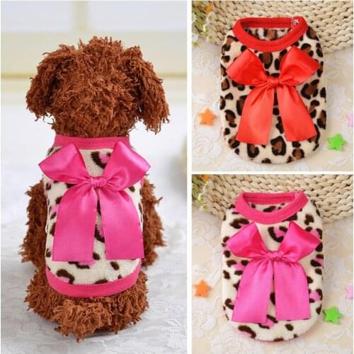 Soft Coral Leopard Teacup Dog Vest Puppy Winter Warm Clothing for Small Dogs Chihuahua Clothes Cat Costume Pet Hoodie 20E