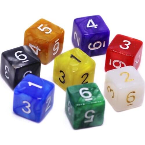 10PCS D6 Drink Digital Marble Dice Set for Funny Party Club Pub Board Playing Game Accessory 8 Colors 15mm