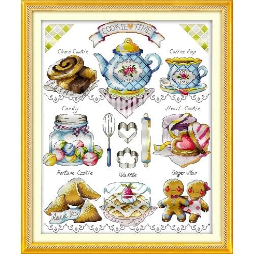 Tea cake cross stitch kit teapot Cookie time food cartoon 14 11ct print canvas stitching embroidery DIY handmade needle replace