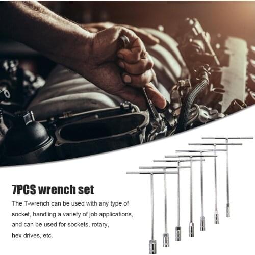 7PCS T-Wrench Set Car Repair Socket Wrench Hand-Held Hexagon Screw Nut Installation Removal Tool Autotools 8/10/12/13/14/17/19mm