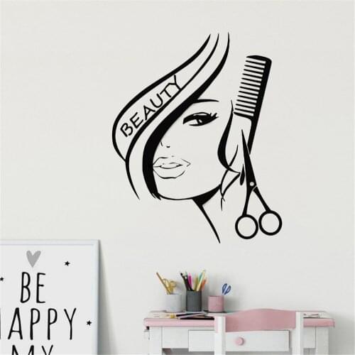 Newly arrived Removable Wall Stickers Vinyl Decor Hair Beauty Salon Barbershop Sexy Girl Wall Stickers Home Decoration WL307