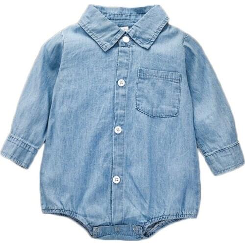 Solid Autumn Outfit Baby Clothes Brand 0-24M Toddler Kids Jumpsuit Girl Baby Boy Denim Twins Clothes Long Sleeve Bodysuit