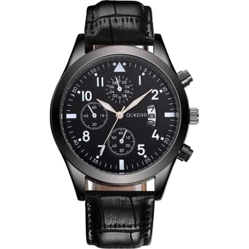 OUKESHI Men's Watch With Leather Strap