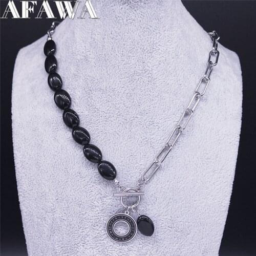 2021 Virgin Divination Letter Stainless Steel Black Natural Stone Necklace Women/Men Silver Color Jewelry collar mujer N3746S02