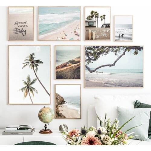 Beach Aerial View Posters and Prints Beach Umbrella Wall Art Seascape Canvas Painting Nordic Decoration Pictures Coastal Decor
