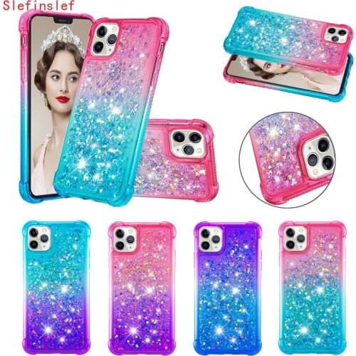 Shockproof Soft TPU Case for iPhone 11 Pro Max XR X XS Max 7 8 6 6s Luxury Glitter Phone Cover Gradient Liquid Quicksand Shell
