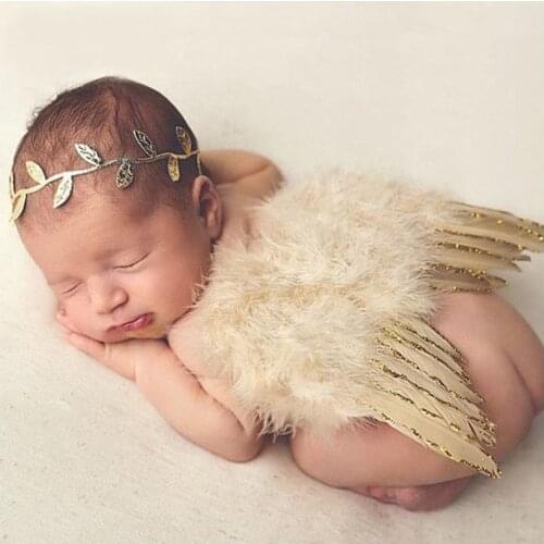 Newborn Baby Leaf Heaband Feather Angel Wings Clothes Photography Props 0-6M Photo Prop Infant Costume with Hairband Accessory