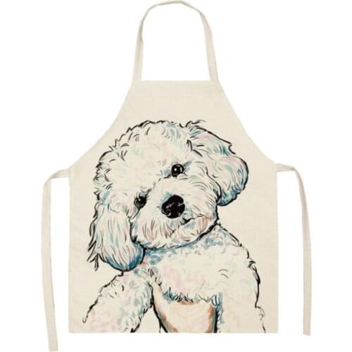 Cute Dog Printed Kitchen Apron for Woman Linen Cartoon Sleeveless Aprons For The Master Hairdresser Adult Cleaning Nordic