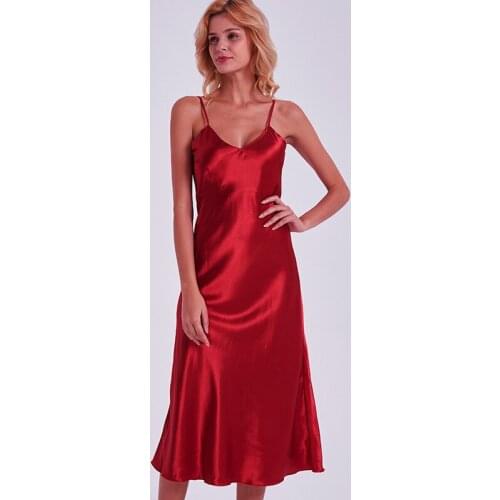 Womens Satin Spaghetti Strap Nightdress Sexy V-Neck Backless Nightgown Summer Long Home Dress Loose Sleep Gown M-XXL Sleepwear