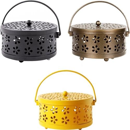 Nordic Retro Metal Hollow Floral Mosquito Coil Holder Case Garden Incense Burner Insect Repellent Box Mosquito Coil Box With Lid