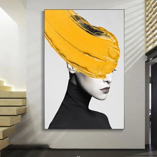 Modern Black Women With Colorful On Head Oil Painting On Canvas Print Simple Poster Wall Art Picture For Living Room Home Decor