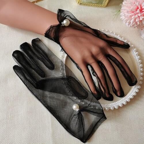 Bridal Gloves Wedding Gloves White Gauze Woman Gloves Thin Tulle Ladies Fingered Gloves Champagne Black Gloves Accessories