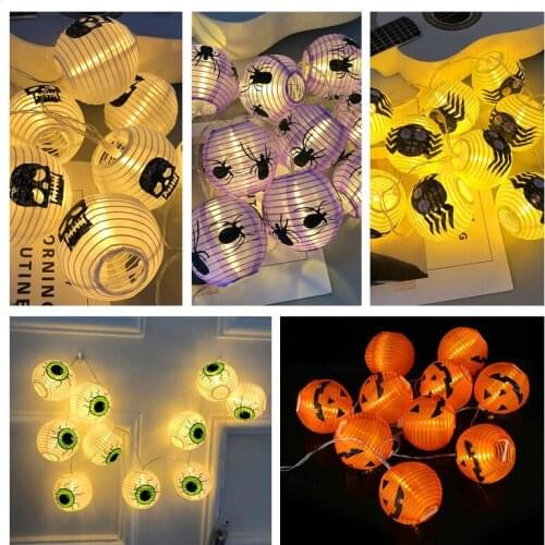 10 Leds Pumpkin Spider Skull Lantern Ball Led String Lights Halloween Decorations for Home Outdoor Holiday Lamp Garland Battery
