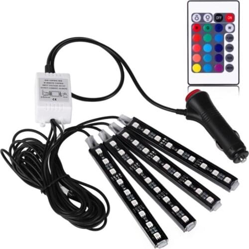 DC12V Car Interior Footwell LED Strip Lights RGB Remote Atmosphere Decor Control Color Car Led Strip Lights