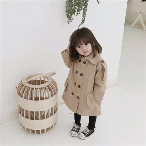 New Girl Trench Coat Fashion Lapel High Quality Double-breasted Windbreaker For Girl Toddler Outwear Child Jackets Kids Clothing