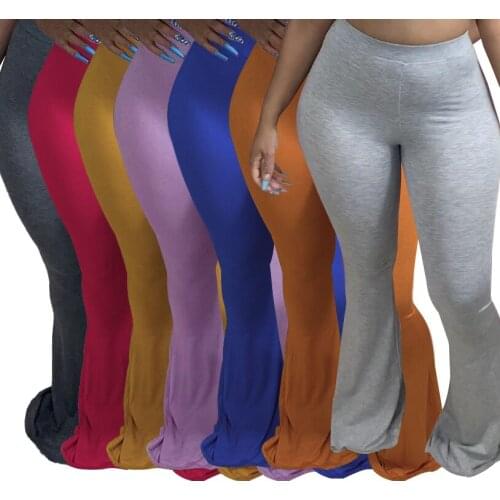 XS--2XL Women Flare Pants Casual Trousers INS Hot High Waist Solid Bell Bottom Fashion Comfortable Female Pants 7 Colors Sports