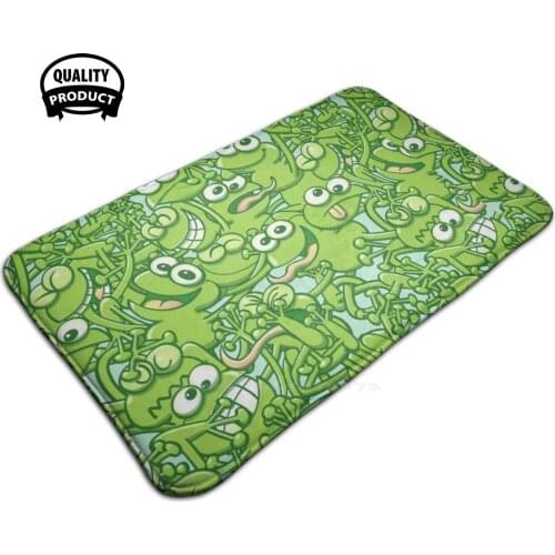 Funny Green Frogs Entangled In A Messy Pattern Soft House Family Anti-Slip Mat Rug Carpet Green Frogs Pattern Design Seamless