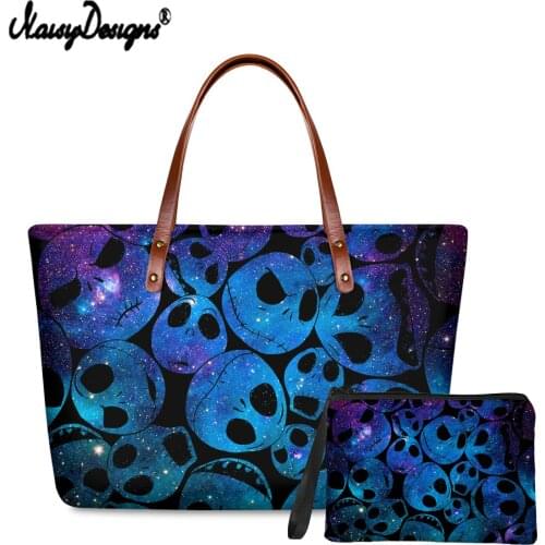 Noisydesigns Zipper Handbags & Wallets Galaxy Nightmare Before Christmas Print Fashion Tote Bags for Women Daily Shoulder Bag