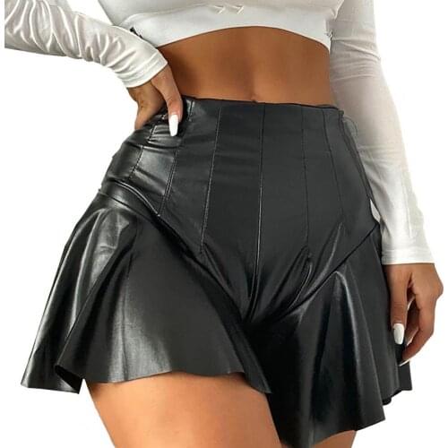 2021 Women Sexy PU Lether Shorts Skirts High Waist Soild Color Shorts Party Clubwear Summer Fashion A-Line Mini Skirt