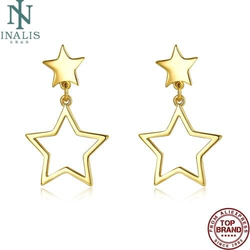 INALIS Double Shining Star Stud Earrings For Women Simple Personality Earrings Fashion Jewelry Birthday Gift Send Girlfriend