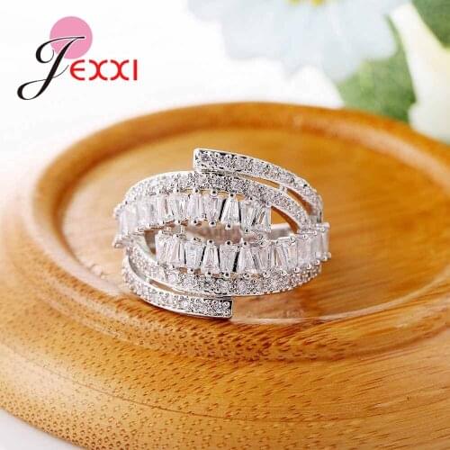 Women Geometric Cubic Zircon Wedding Rings Anel Bijoux 925 Sterling Silver Engagement Anillos Bague Femme Ringen Jewelry