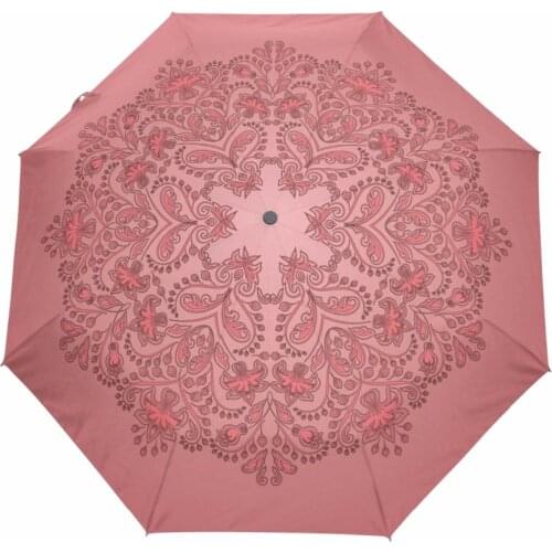 Female Automatic 3 Folding Umbrellas Anti UV Sun Rain Umbrella Women Red Mandal Sonnenschirm Outdoor Chinese Travel Sombrinha