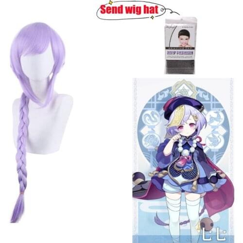Lacauch Genshin Impact Cosplay Qiqi Women Long Light Purple Wig Cosplay Anime Cosplay Wig Heat Resistant Synthetic Wig Halloween