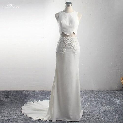 LZ327 Two Pieces Women Short Wedding Dress Sexy Mermaid Dress Glittering Sequined Crystal Small Pearls Sleeveless Bridal Dress