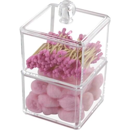 13.5CMAcrylic Cotton Swab Storage Box Double-layer Square Portable Transparent Makeup Pad Cosmetic Container Jewelry Storage Box