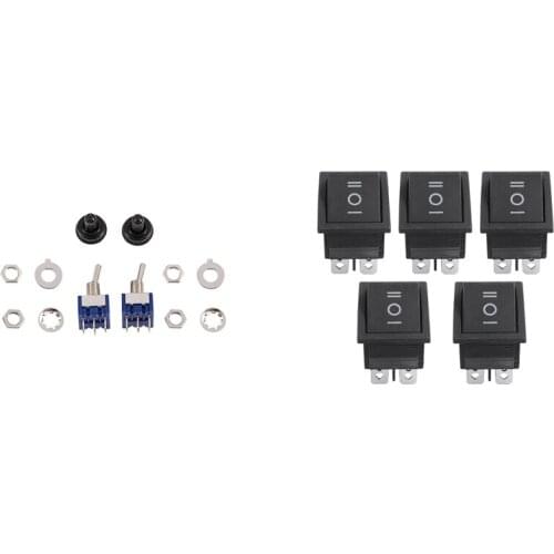 2Pcs 3 Position ON-OFF-ON Power Control Toggle Switch with 5Pcs 6 Pin DPDT Black Button On/Off/on Rocker Switch
