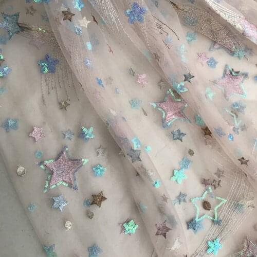 GLace 1m/lot 5colours wedding decoration star sequin fabric embroidery mesh lace fabric for dress TX1062