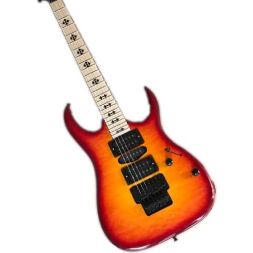 Booking custom 6 string electric guitar,Ultra-thin body,tremolo bridge,HSH pickups,neck bolt on body,arrow inlay,black buttons