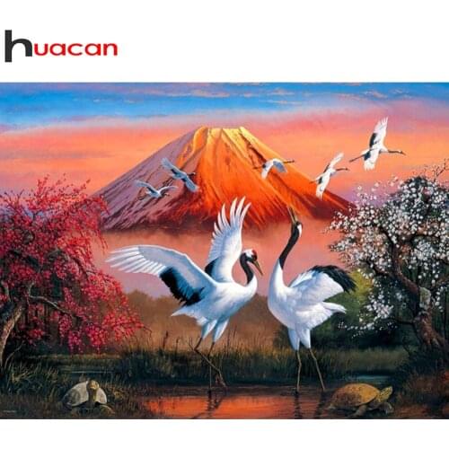Huacan Diamond Painting Full Crane Embroidery Cross Stitch Animal Mountain Mosaic Scenery Home Decor