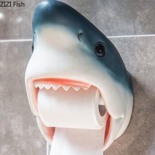 NORDIC TISSUE HOLDER CARTOON SHARK DOLPHIN RESIN ROLL HOLDERS PAPER TOWEL TOILET BATHROOM WALL-MOUNTED FREE PUNCH HOME DECOR
