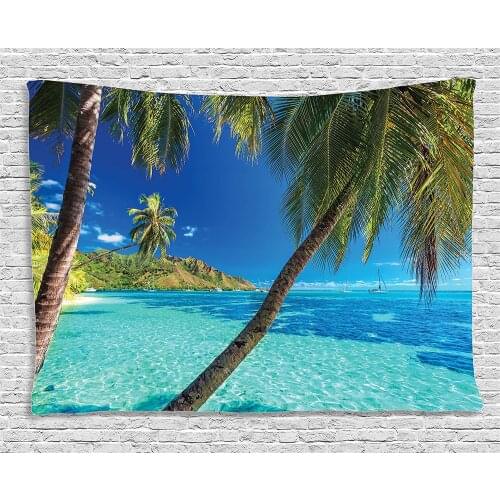 Ocean Decor Tapestry Image of a Tropical Island with Palm Trees and Bright Sea Beach Theme Print Decor Wall Hanging for Dorm