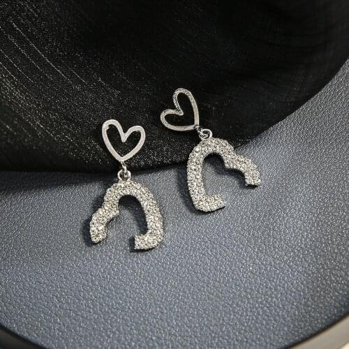 Korean Earings Fashion Jewelry Rhinestones Twin Love Earrings Oorbellen Earrings For Women Statement Earrings Brincos