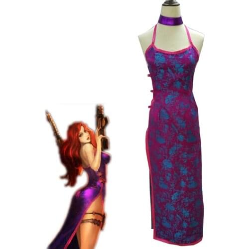 Game LOL Miss Fortune Cosplay Costumes the Bounty Hunter Sexy Cheongsam+Leg Bag Halloween Carnival Uniforms Custom Made