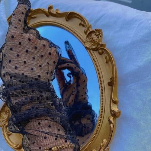 Summer Women Short Tulle Gloves Stretchy Lace Lotus Leaf Sheers Gloves Flexible Transparent Driving Gloves Lolita Accessories