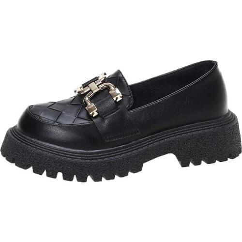 2021 Fashion British Style Womens Loafers For Woman PU Leather Casual Soft Comfortable Slip On Platform Shoes Women Black New