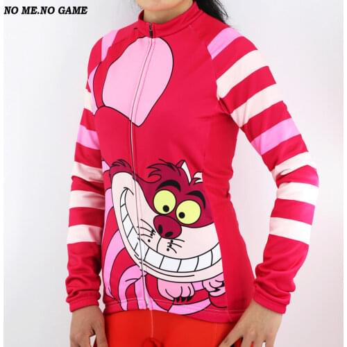 Summer Women Cartoon Funny Cycling Jersey Long Sleeve Girls Pink Bike Clothing Autumn Winter Fleece Road Bicycle Jersey Mujer